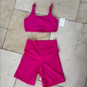 Pink Sports Bra and Shorts work out set